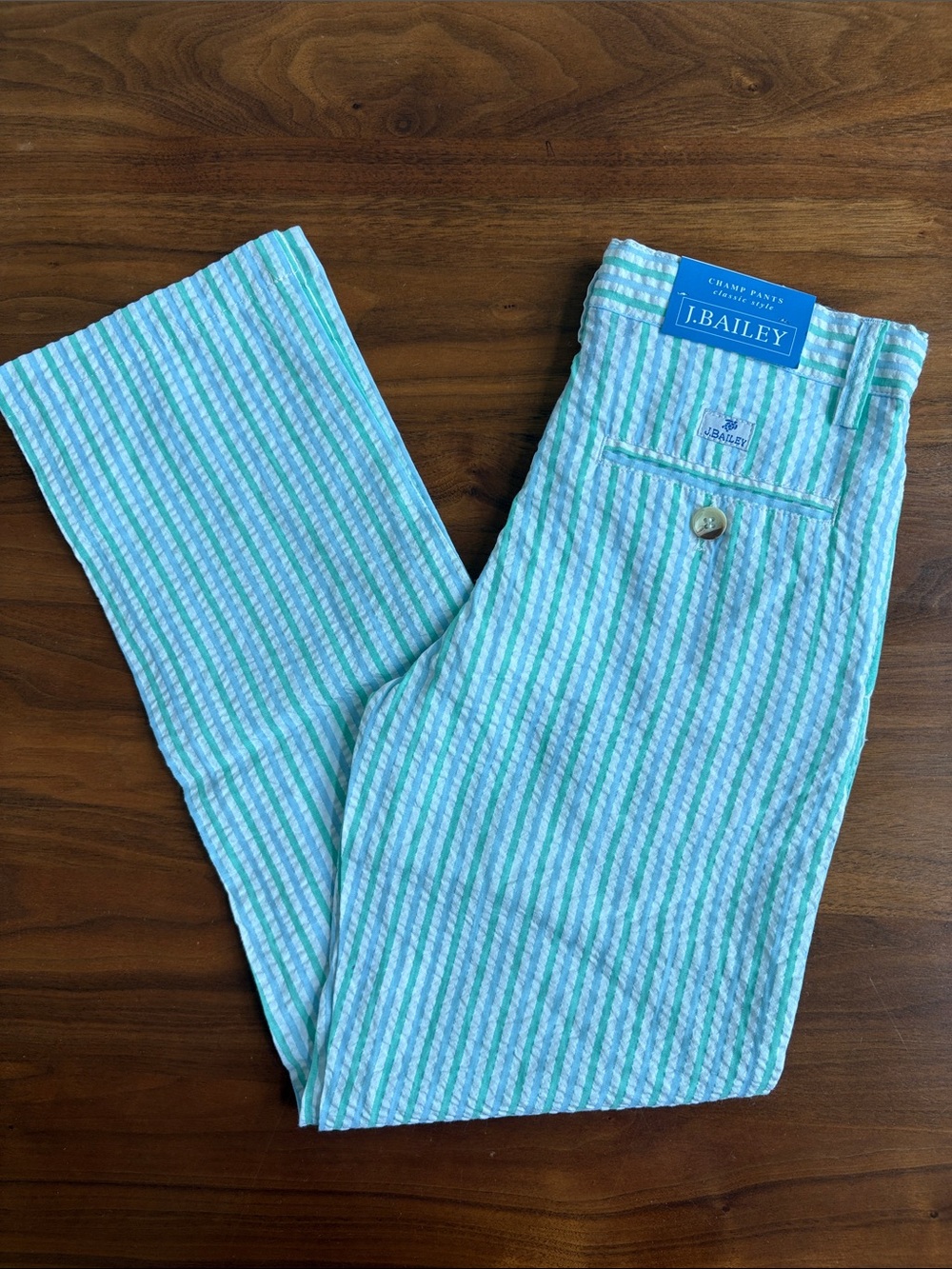 NEW! J. Bailey champ pants blue green striped seersucker Size 8